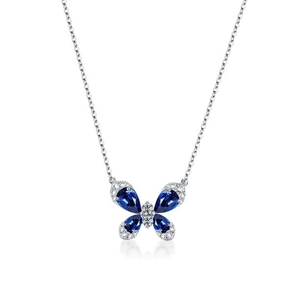 Pear Cut Created Sapphire Butterfly Necklace