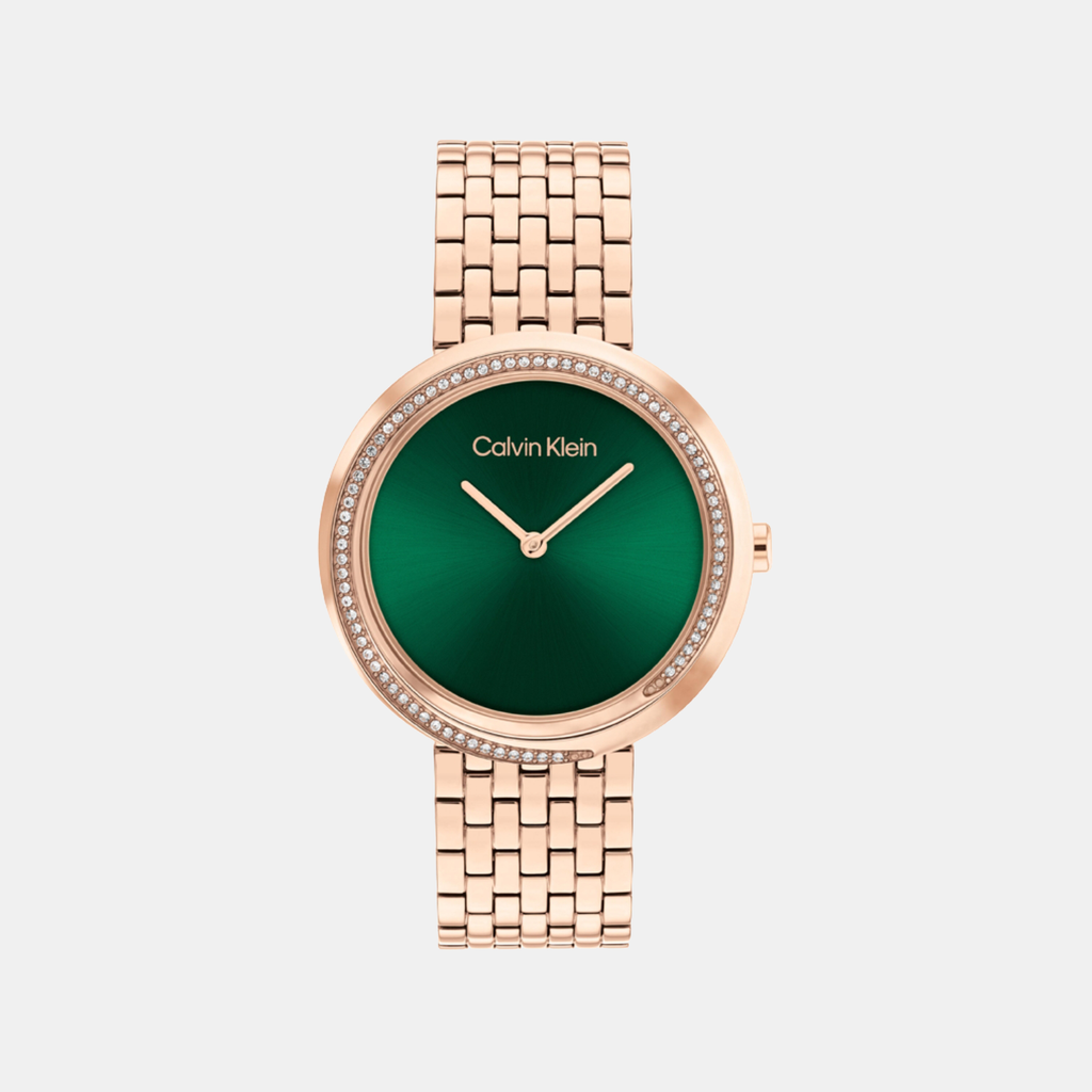 Twisted Bezel Women Quartz Green Dial Analog Stainless Steel Watch 25100068