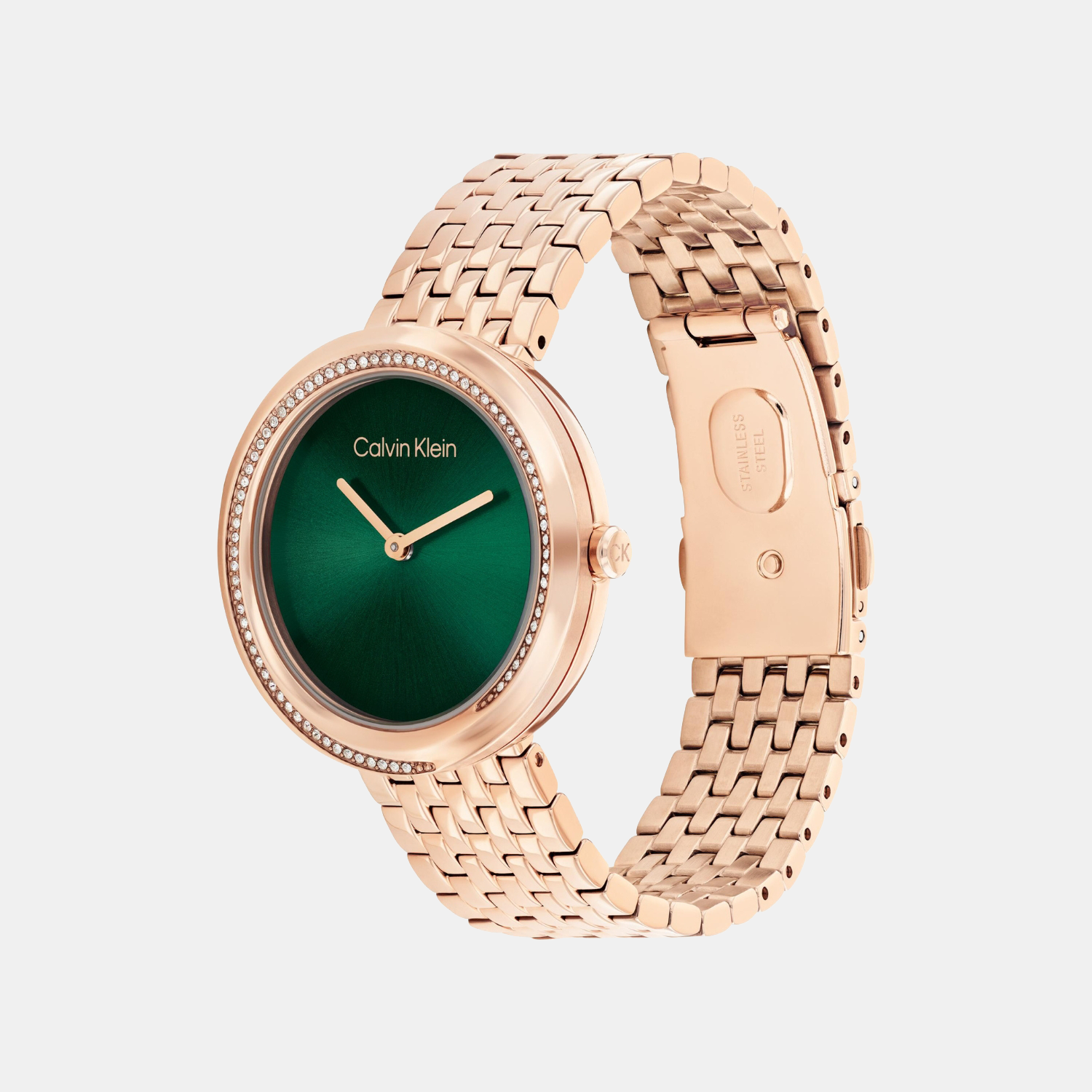 Twisted Bezel Women Quartz Green Dial Analog Stainless Steel Watch 25100068