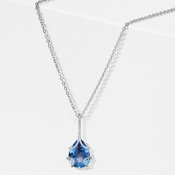 Italo Pear Cut Blue Topaz Pendant Necklace For Women