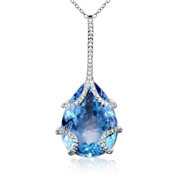 Italo Pear Cut Blue Topaz Pendant Necklace For Women