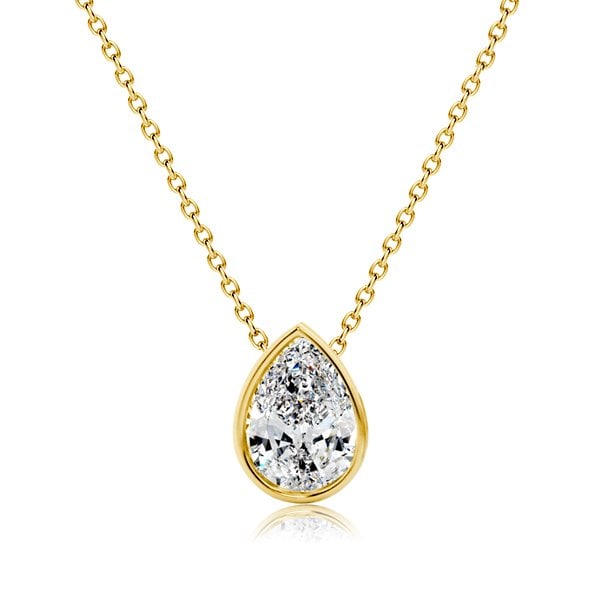 Italo Created White Sapphire Necklace Pear Cut Bezel Setting Pendant Necklace