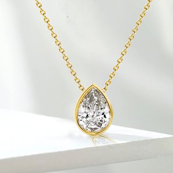 Italo Created White Sapphire Necklace Pear Cut Bezel Setting Pendant Necklace