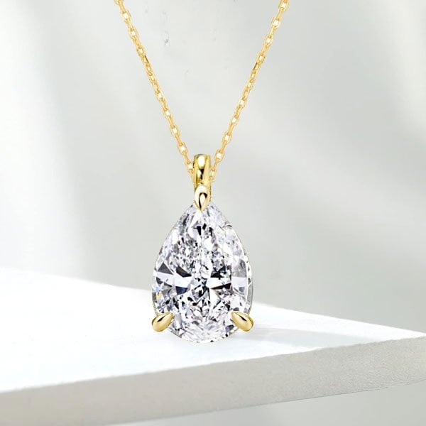 Italo Golden Classic Pear Cut Solitaire Pendant Necklace
