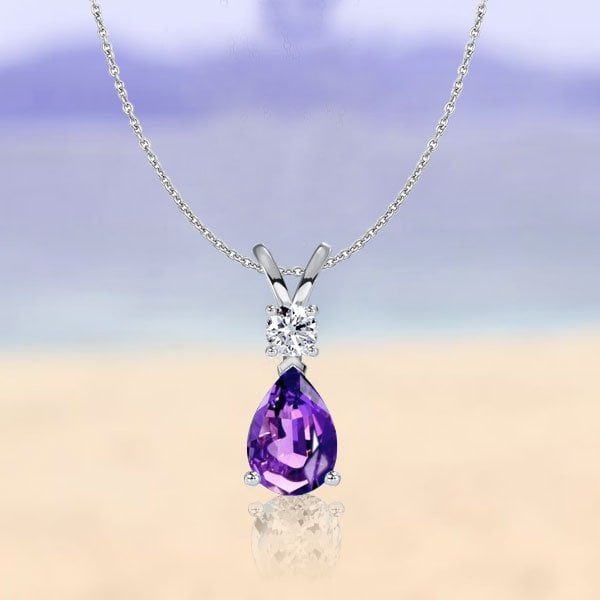 Italo Teardrop Pear Cut Amethyst Pendant Necklace For Women
