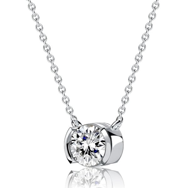 Italo Half Bezel Round Cut Pendant Necklace For Women