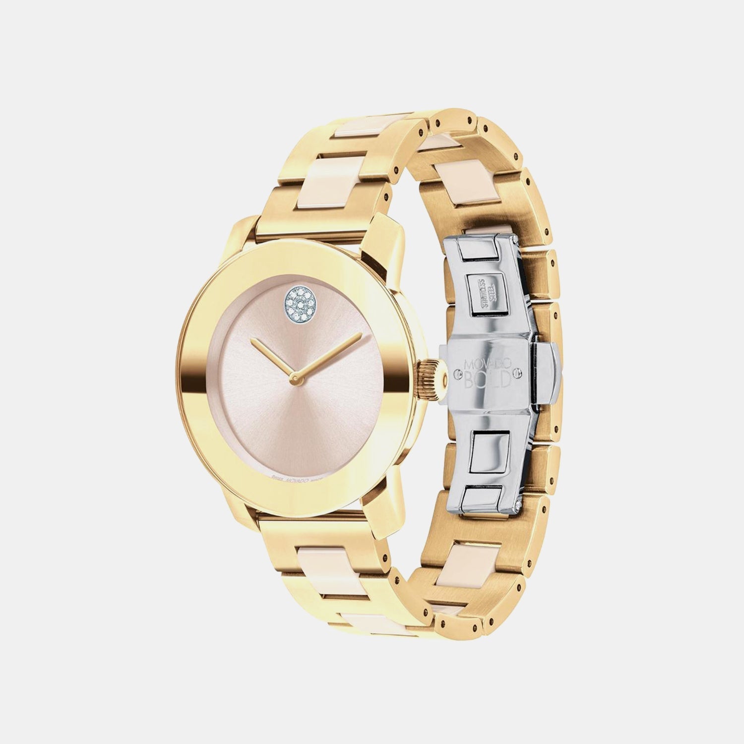 Bold Ceramic Women Quartz Pink Dial Analog Stainless Steel Watch 3600800