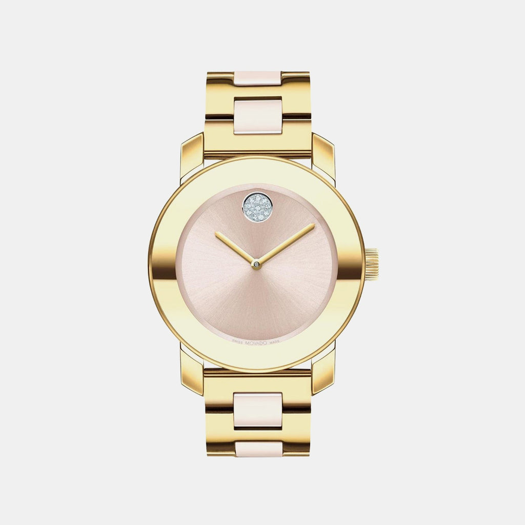 Bold Ceramic Women Quartz Pink Dial Analog Stainless Steel Watch 3600800