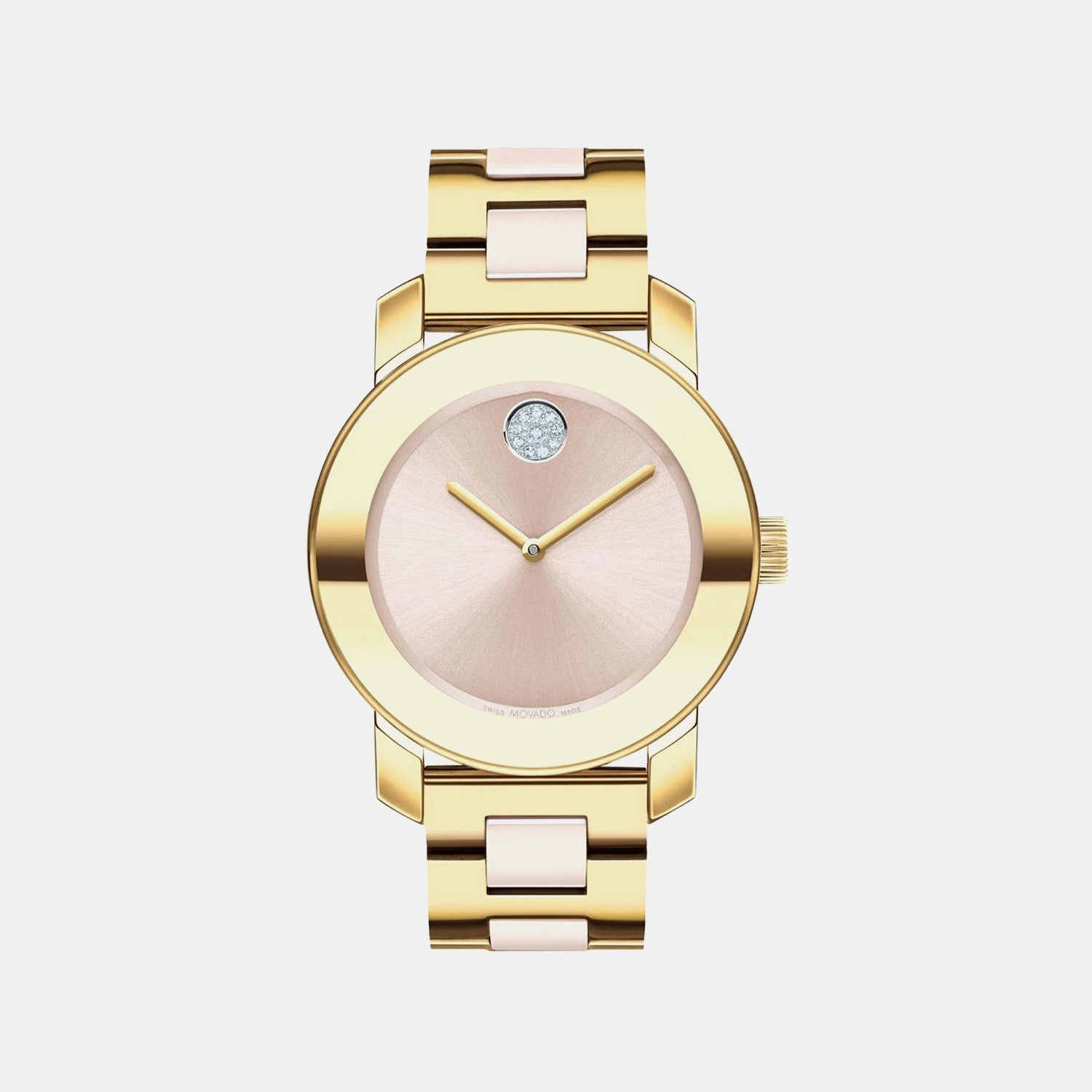 Bold Ceramic Women Quartz Pink Dial Analog Stainless Steel Watch 3600800
