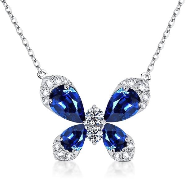 Pear Cut Created Sapphire Butterfly Necklace
