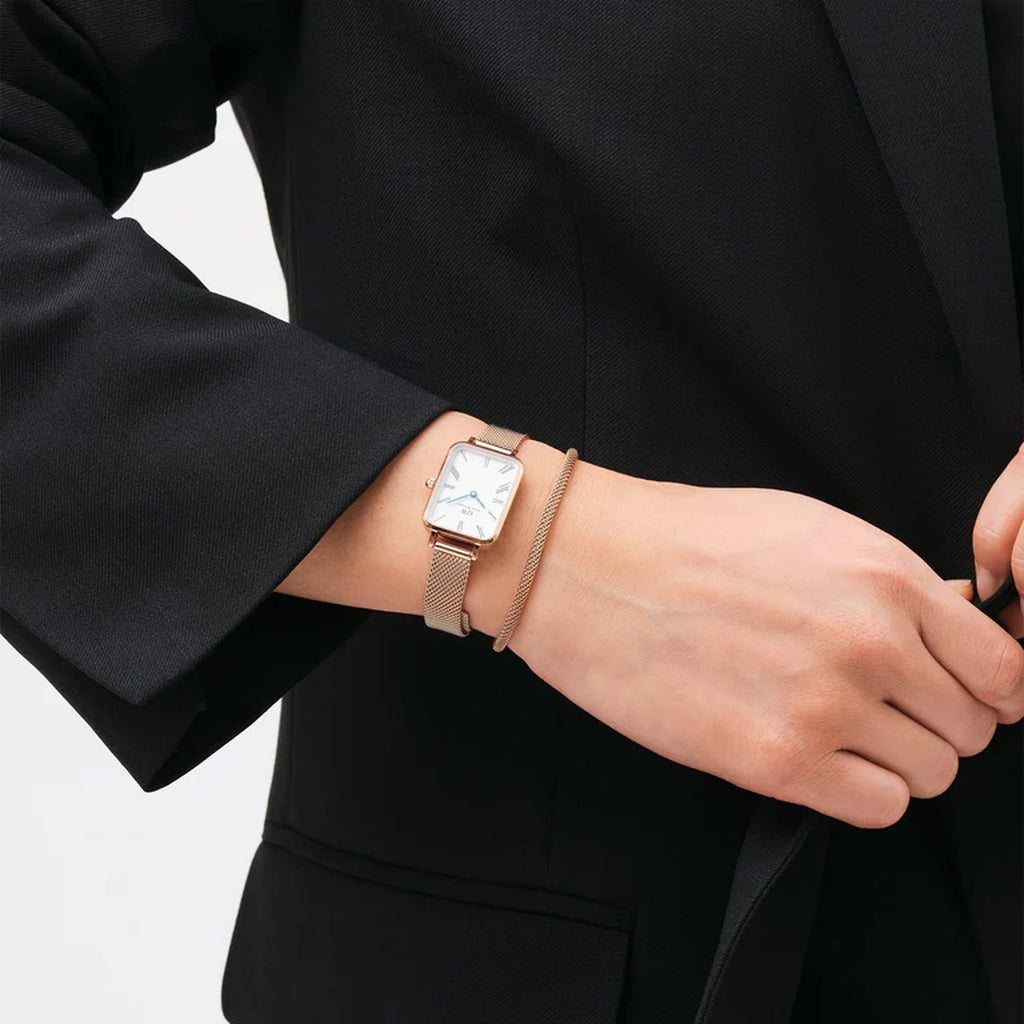 Quadro Women Quartz White Dial Analog Mesh Watch DW00100687K