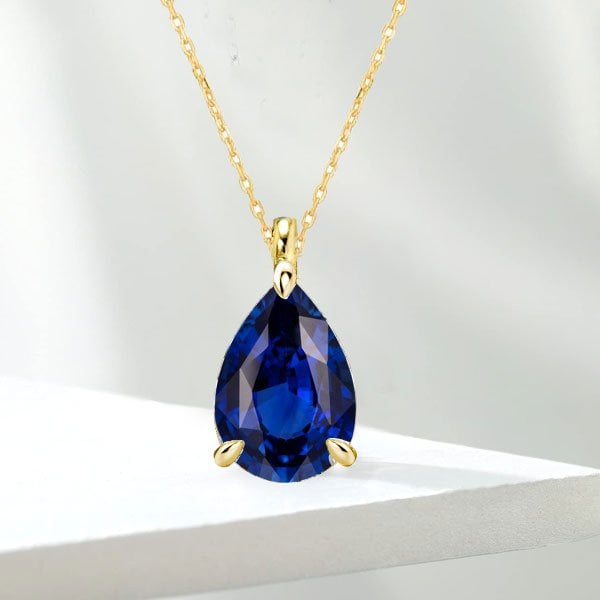 Italo Classic Blue Pear Cut Solitaire Pendant Necklace For Women