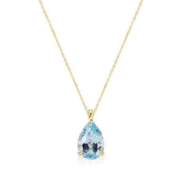 Italo Golden Pear Cut Aquamarine Necklace Solitaire Necklace