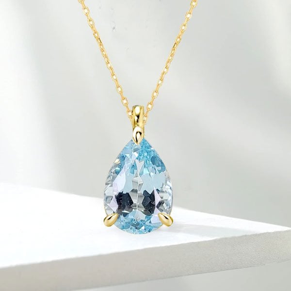 Italo Golden Pear Cut Aquamarine Necklace Solitaire Necklace