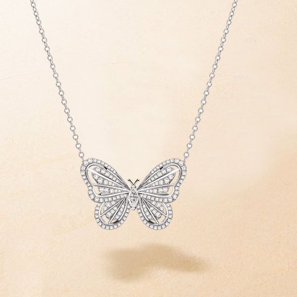 Dancing Butterfly White Sapphire Pendant Necklace For Women