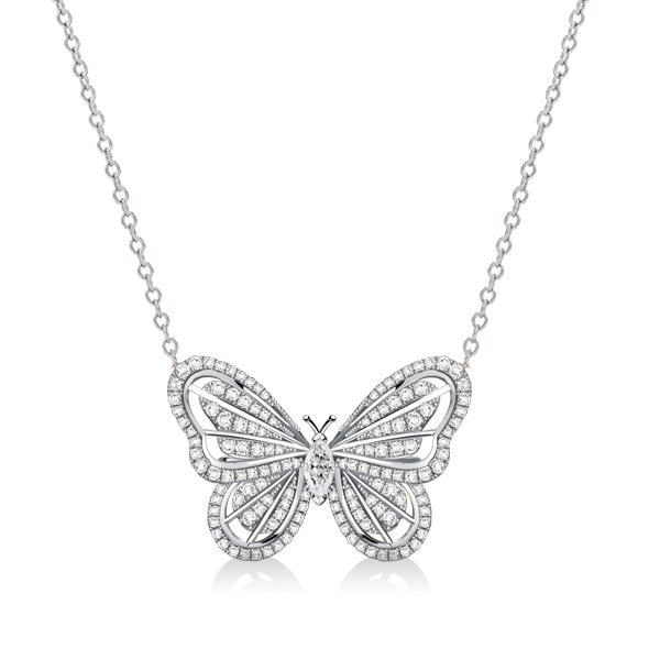 Dancing Butterfly White Sapphire Pendant Necklace For Women